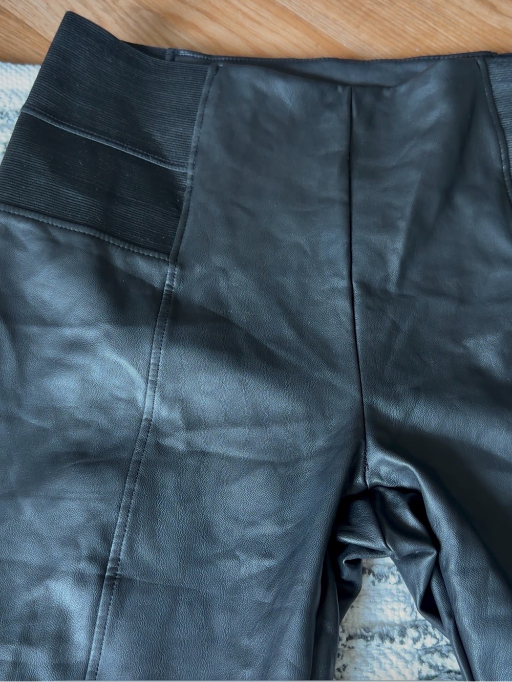 High-Rise Black Faux Leather Leggings with Stretch Waistband - Picture 2 of 6